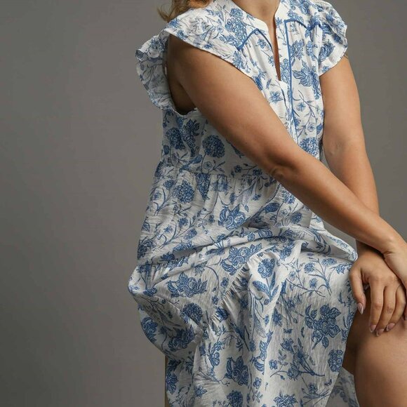 NWT Umgee Landscape Print A-Line Midi Dress With Contrast Piping Plus - Picture 3 of 6